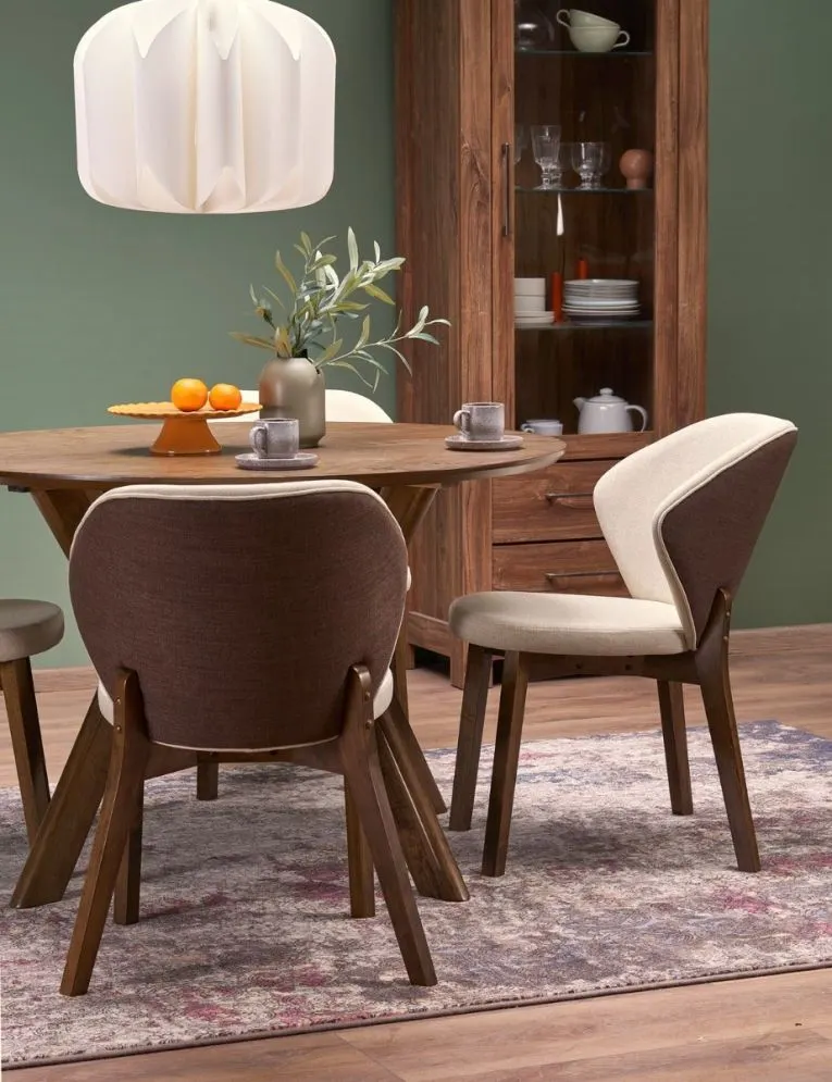 Krzesło tapicerowane K583 orzech/beżowe drewniane I sklep meblowy MIRAT. styl SKANDYNAWSKI