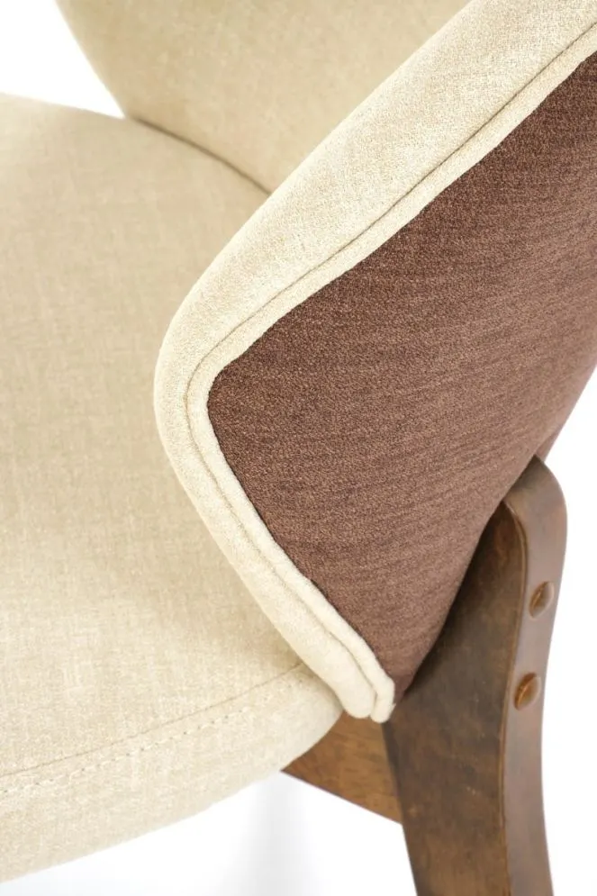 Krzesło tapicerowane K583 orzech/beżowe drewniane I sklep meblowy MIRAT. styl SKANDYNAWSKI