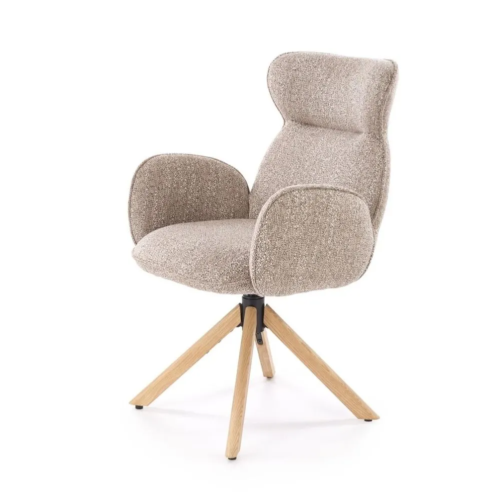 Krzesło tapicerowane K585 beżowe/dębowe obracane do jadalni I sklep meblowy MIRAT.