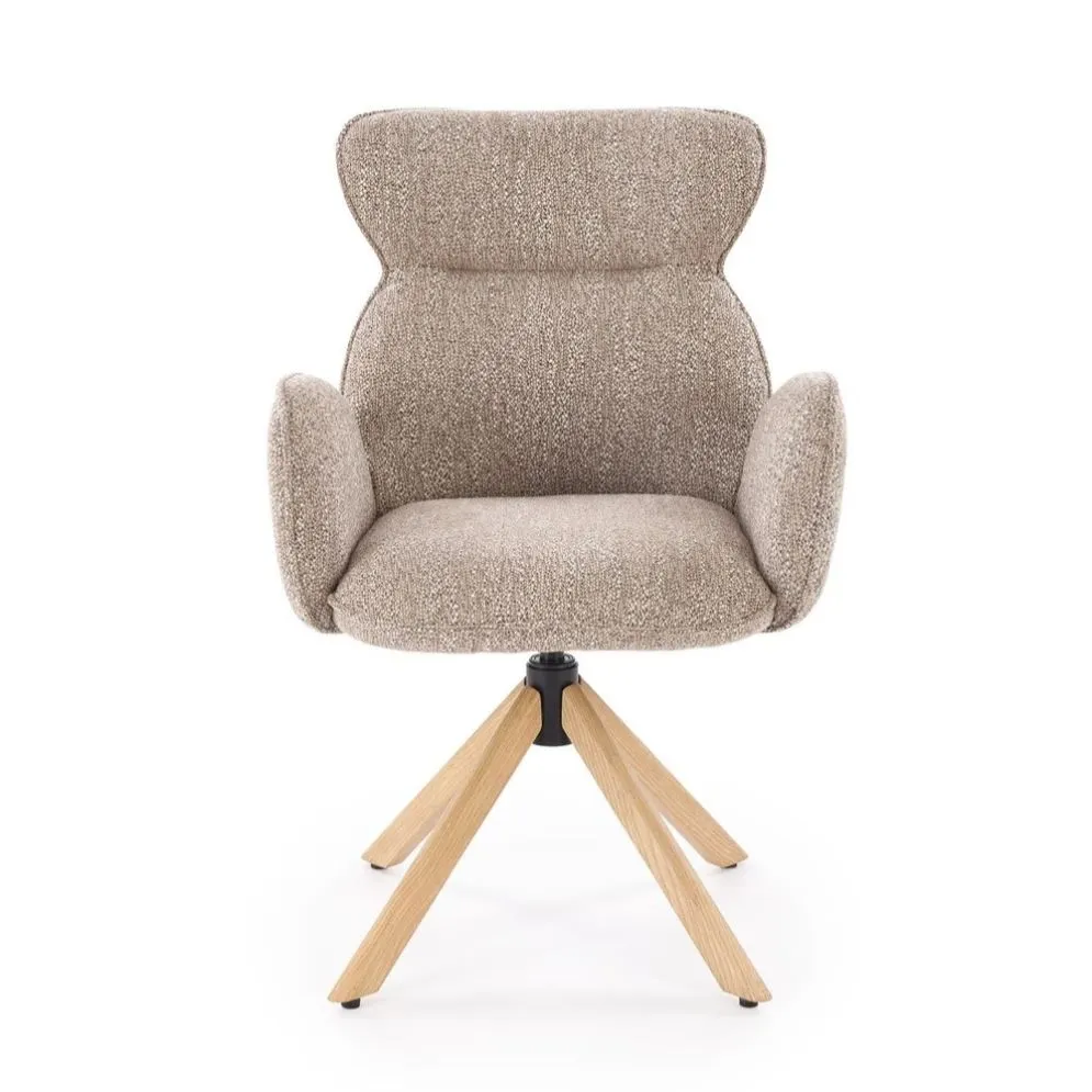 Krzesło tapicerowane K585 beżowe/dębowe obracane do jadalni I sklep meblowy MIRAT.