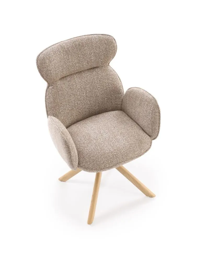 Krzesło tapicerowane K585 beżowe/dębowe obracane do jadalni I sklep meblowy MIRAT.