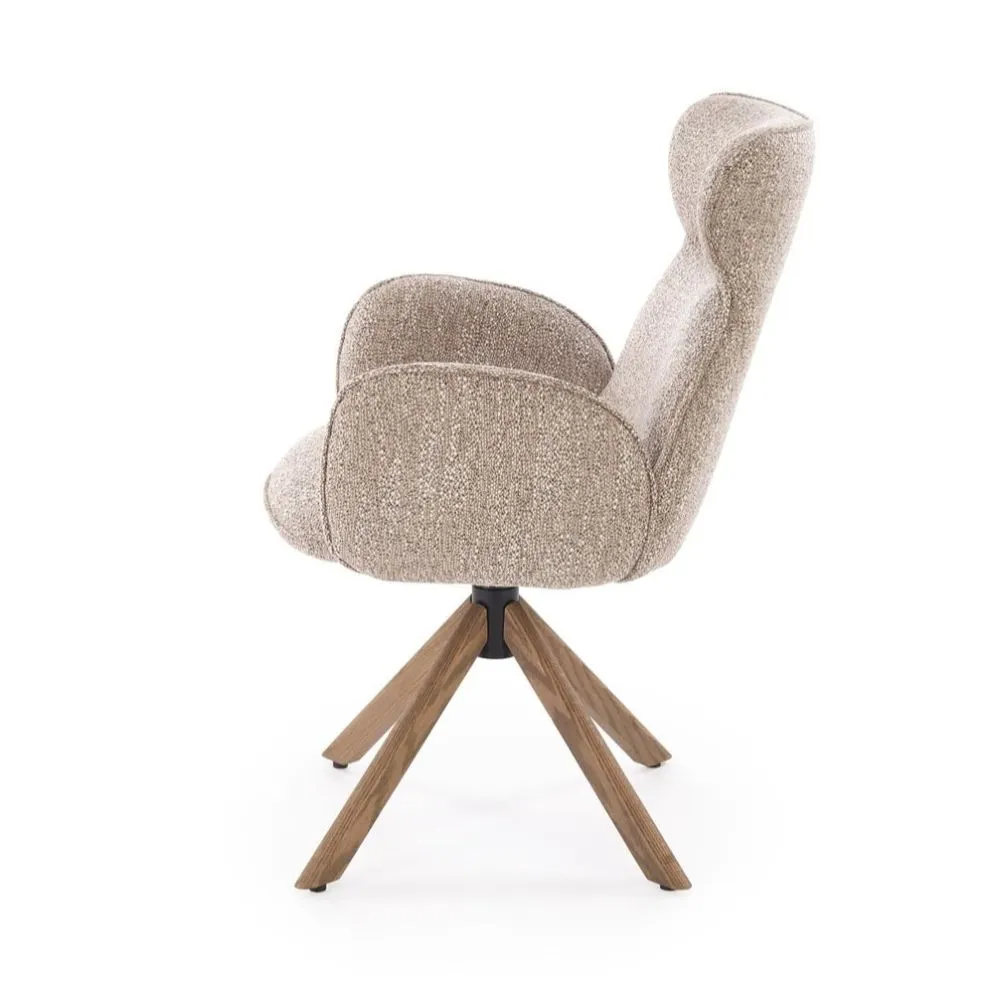 Krzesło tapicerowane K585 beżowe/orzechowe obracane 360 stopni I sklep meblowy MIRAT. styl SKANDYNAWSKI
