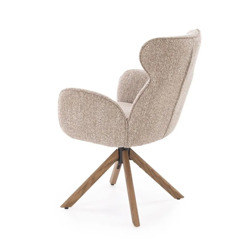 Krzesło tapicerowane K585 beżowe/orzechowe obracane 360 stopni I sklep meblowy MIRAT. styl SKANDYNAWSKI