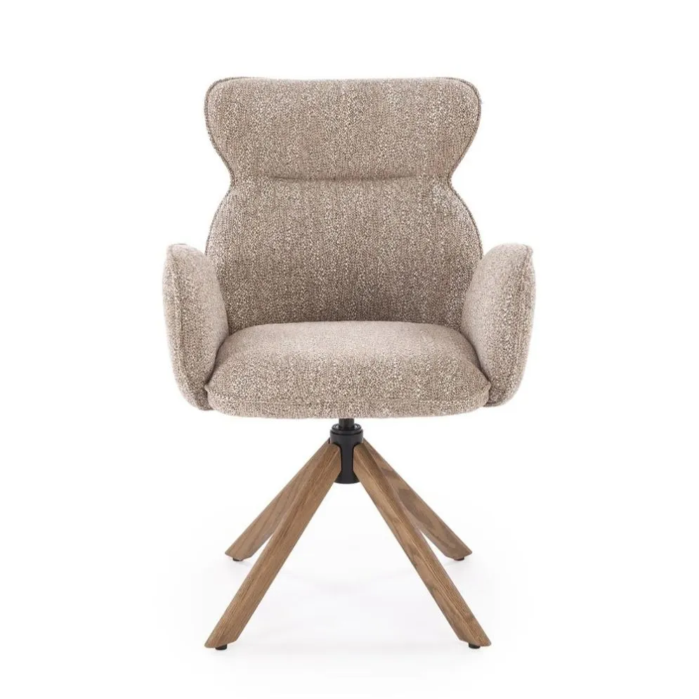 Krzesło tapicerowane K585 beżowe/orzechowe obracane 360 stopni I sklep meblowy MIRAT. styl SKANDYNAWSKI