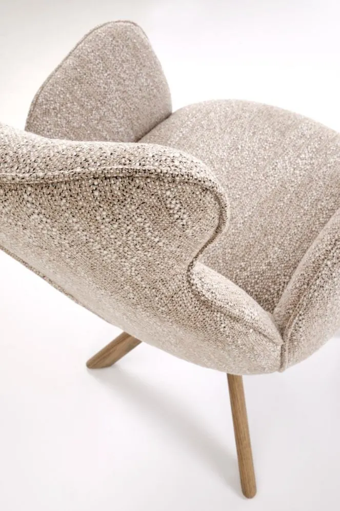 Krzesło tapicerowane K585 beżowe/orzechowe obracane 360 stopni I sklep meblowy MIRAT. styl SKANDYNAWSKI