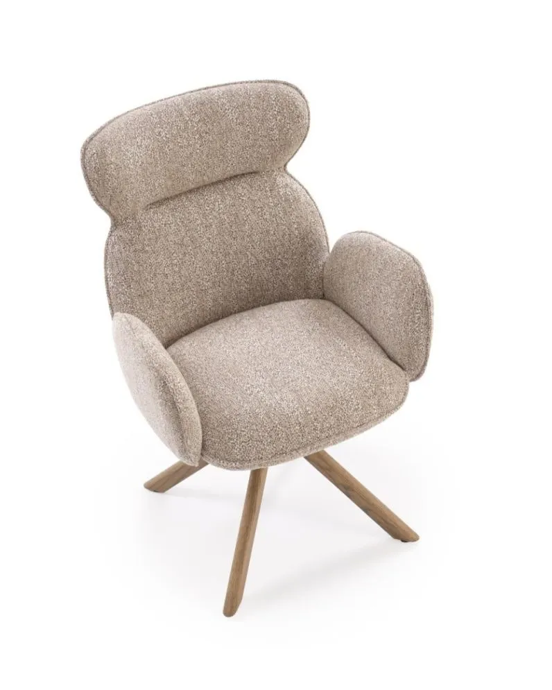 Krzesło tapicerowane K585 beżowe/orzechowe obracane 360 stopni I sklep meblowy MIRAT. styl SKANDYNAWSKI