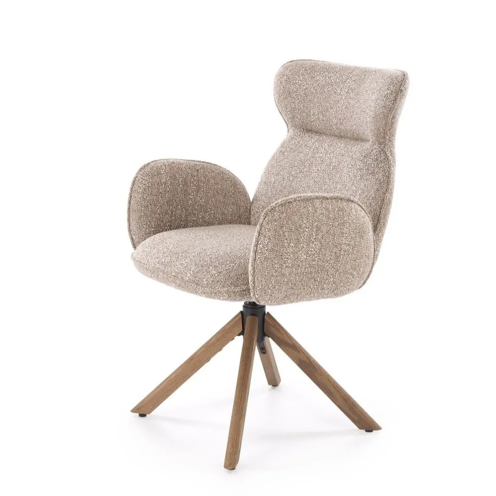 Krzesło tapicerowane K585 beżowe/orzechowe obracane 360 stopni I sklep meblowy MIRAT. styl SKANDYNAWSKI
