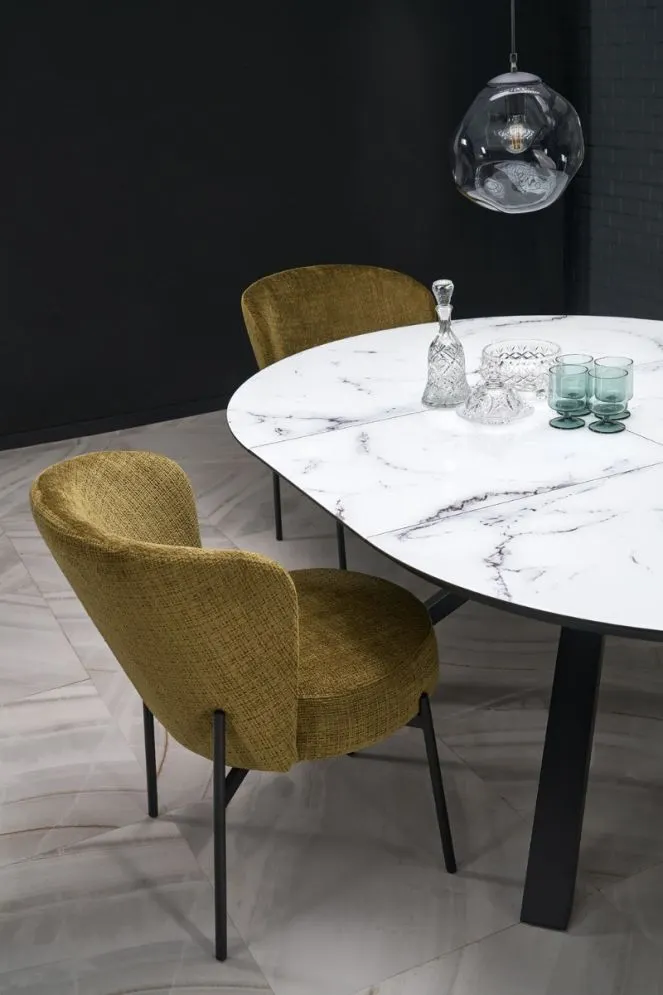 Krzesło tapicerowane K590 oliwkowe na metalowych nogach I sklep meblowy MIRAT.