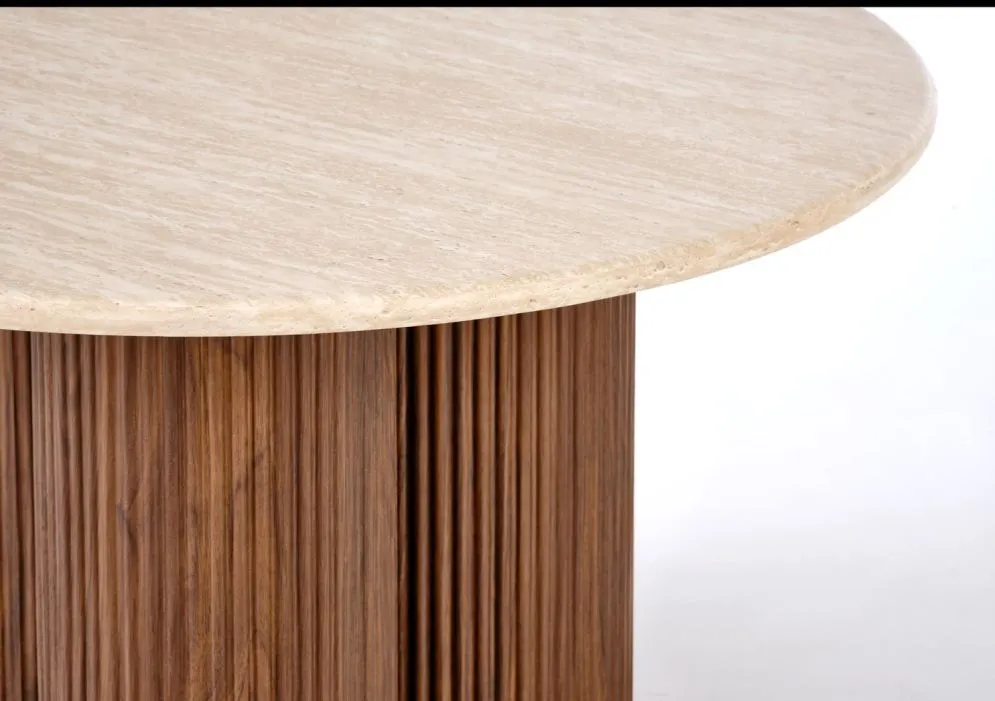 Designerski stolik kawowy DOROTEA 80x80 trawertyn/orzechowy I sklep meblowy MIRAT.