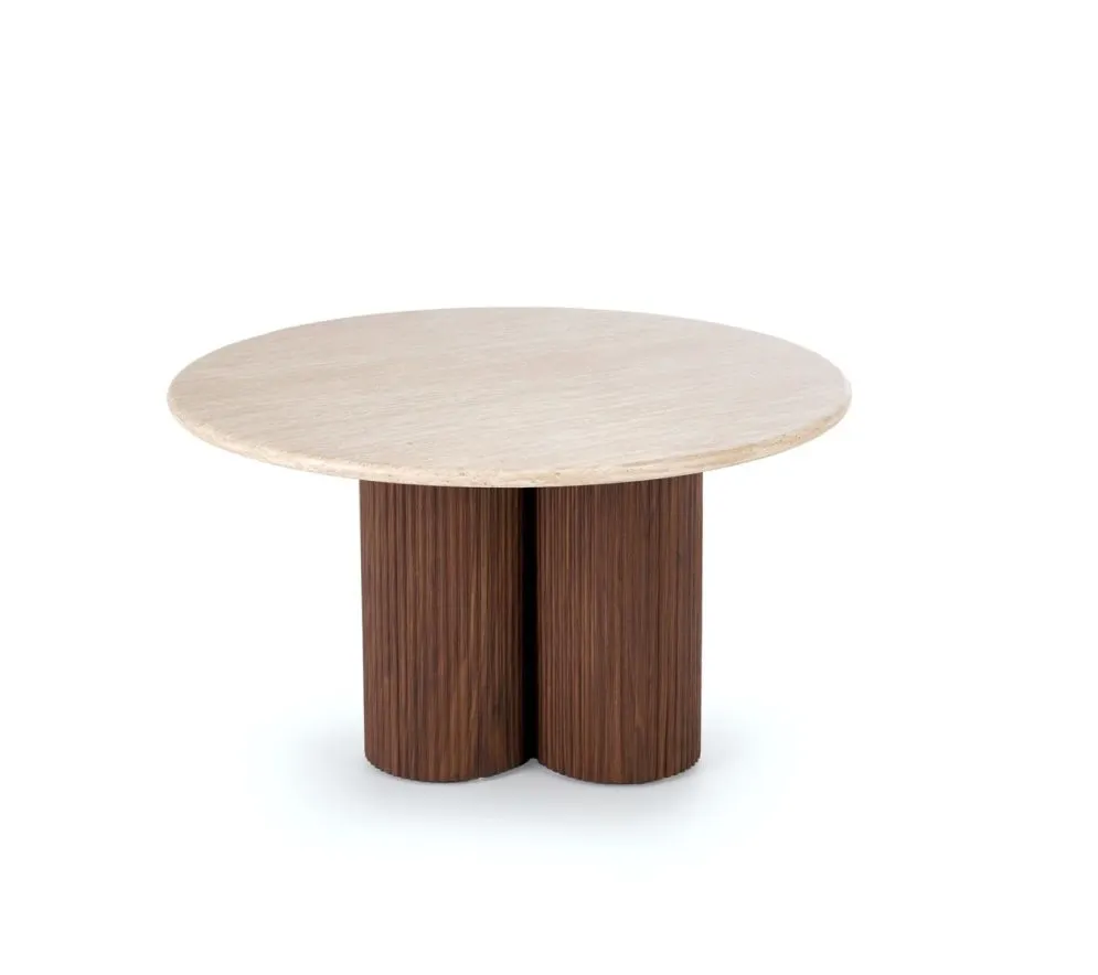 Designerski stolik kawowy DOROTEA 80x80 trawertyn/orzechowy I sklep meblowy MIRAT.