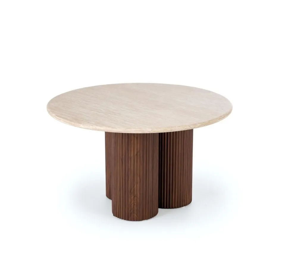 Designerski stolik kawowy DOROTEA 80x80 trawertyn/orzechowy I sklep meblowy MIRAT.