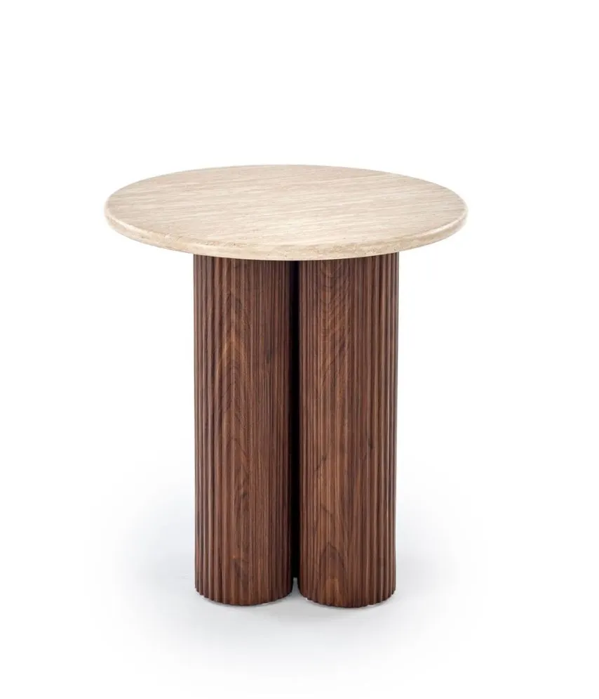 Stolik kawowy DOROTEA S 50x50 trawertyn/orzechowy okrągły I sklep meblowy MIRAT.