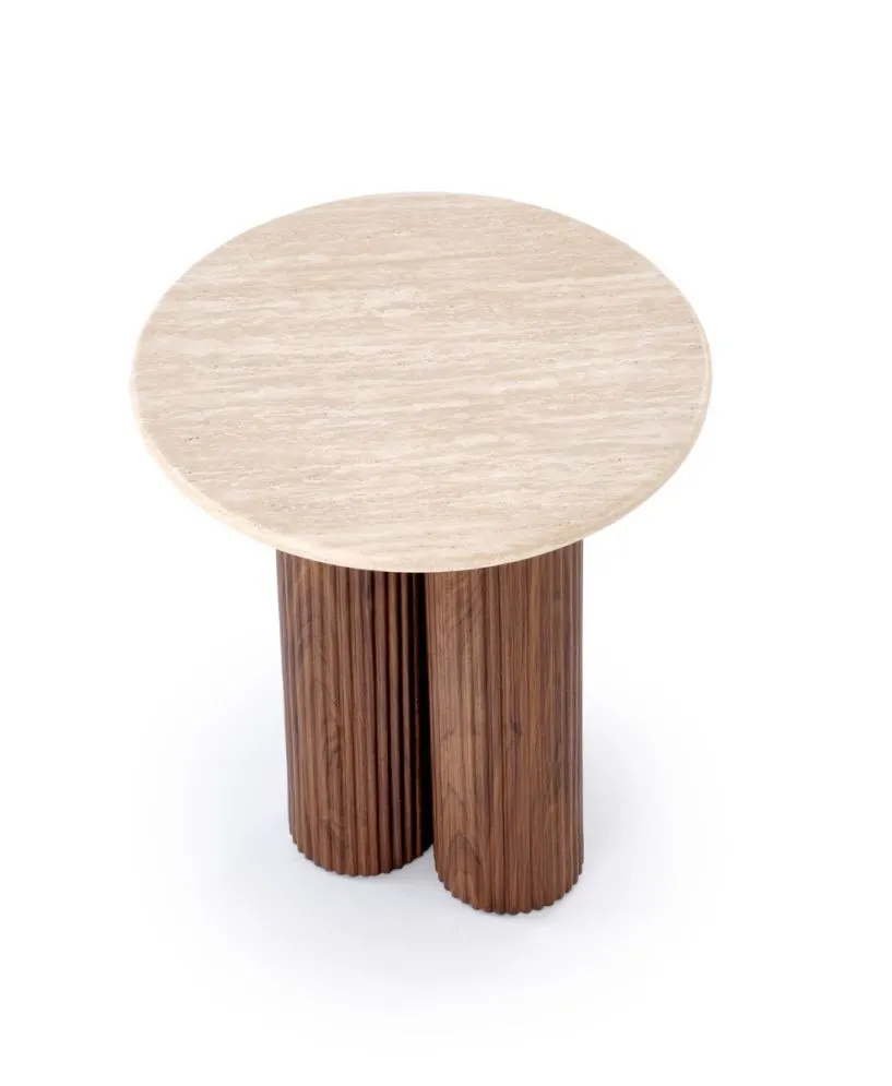 Stolik kawowy DOROTEA S 50x50 trawertyn/orzechowy okrągły I sklep meblowy MIRAT.