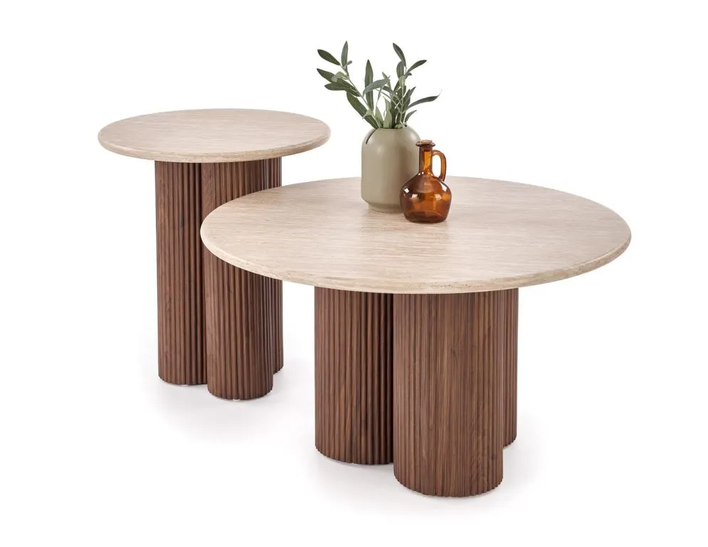 Designerski stolik kawowy DOROTEA 80x80 trawertyn/orzechowy I sklep meblowy MIRAT.