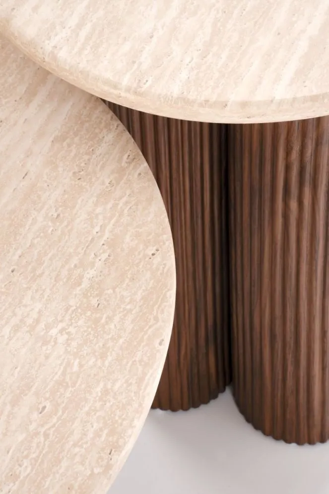 Designerski stolik kawowy DOROTEA 80x80 trawertyn/orzechowy I sklep meblowy MIRAT.