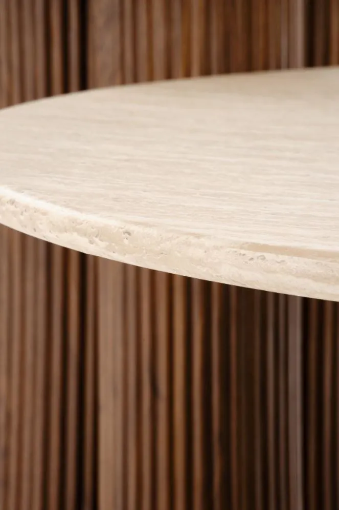 Stolik kawowy DOROTEA S 50x50 trawertyn/orzechowy okrągły I sklep meblowy MIRAT.