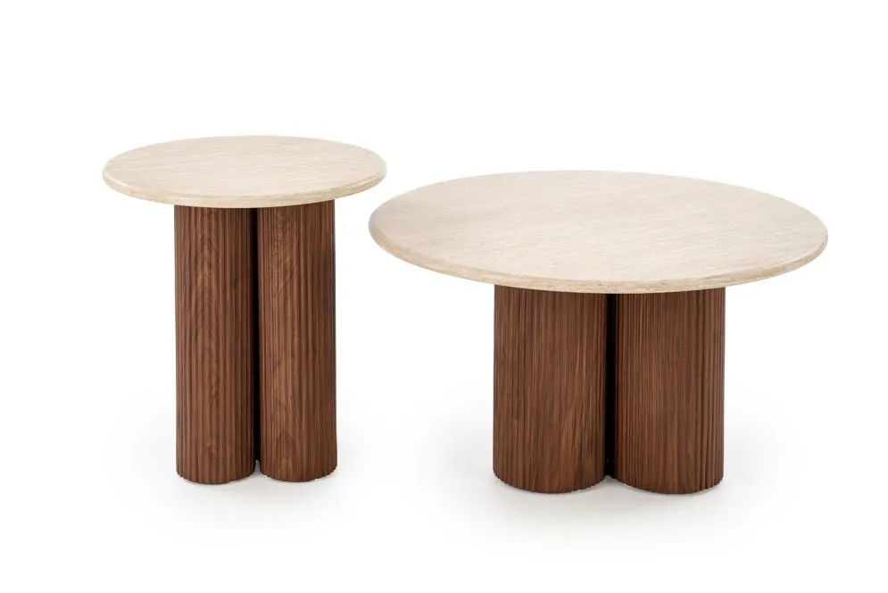 Stolik kawowy DOROTEA S 50x50 trawertyn/orzechowy okrągły I sklep meblowy MIRAT.