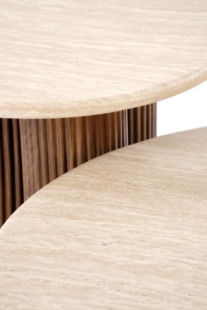 Stolik kawowy DOROTEA S 50x50 trawertyn/orzechowy okrągły I sklep meblowy MIRAT.