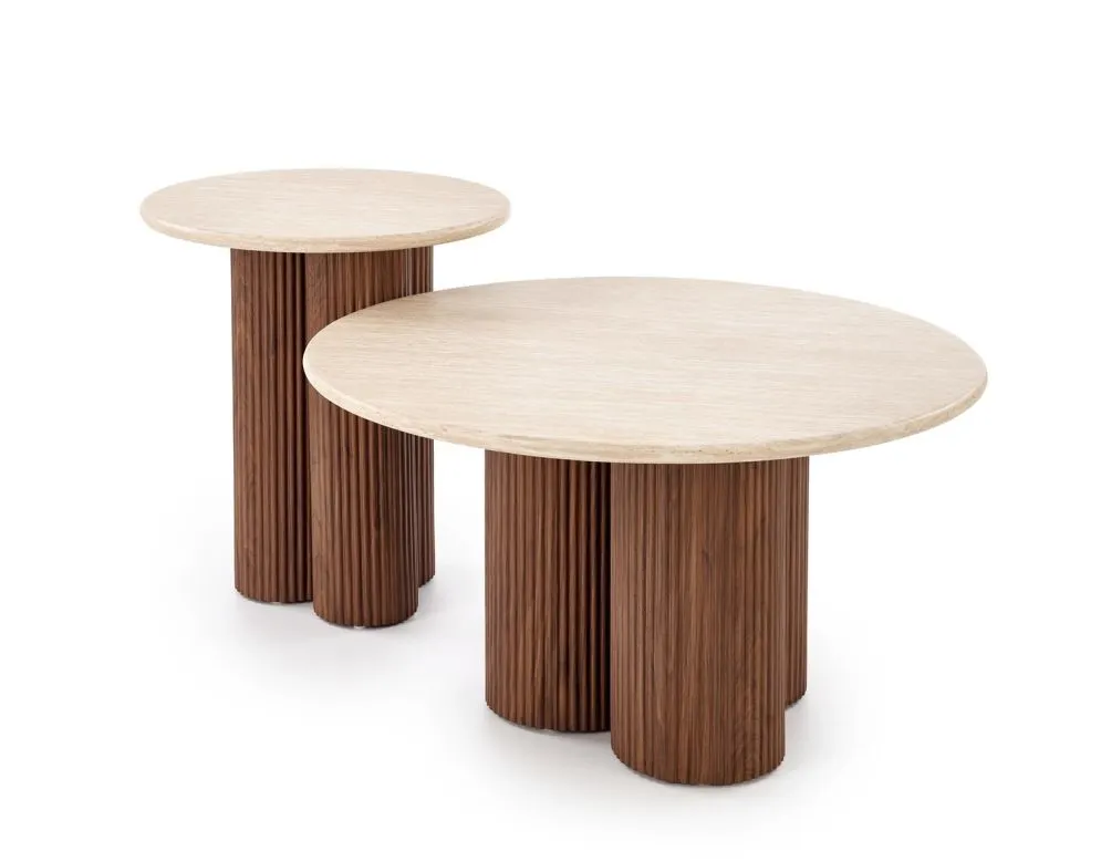 Designerski stolik kawowy DOROTEA 80x80 trawertyn/orzechowy I sklep meblowy MIRAT.