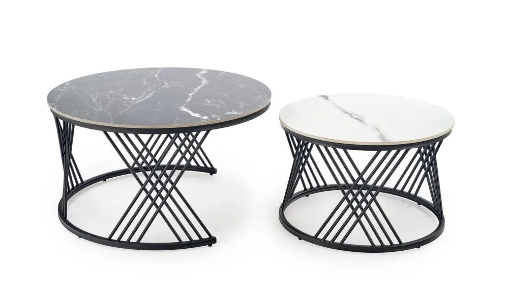 Zestaw 2 stolików kawowych FLAMINGO czarny marmur/biały marmur do salonu I sklep meblowy MIRAT. styl LOFT