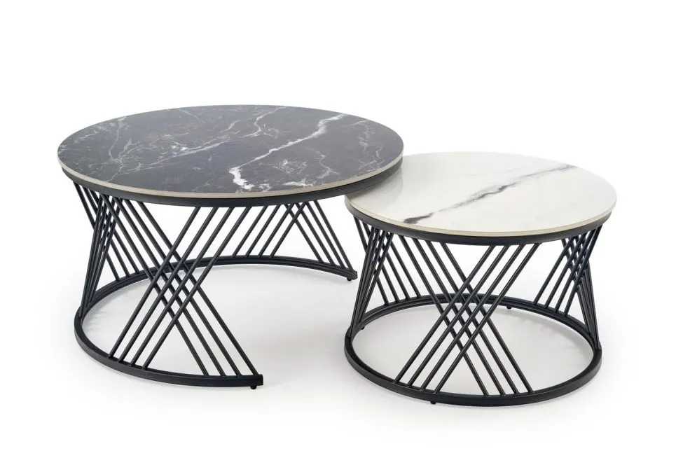 Zestaw 2 stolików kawowych FLAMINGO czarny marmur/biały marmur do salonu I sklep meblowy MIRAT. styl LOFT