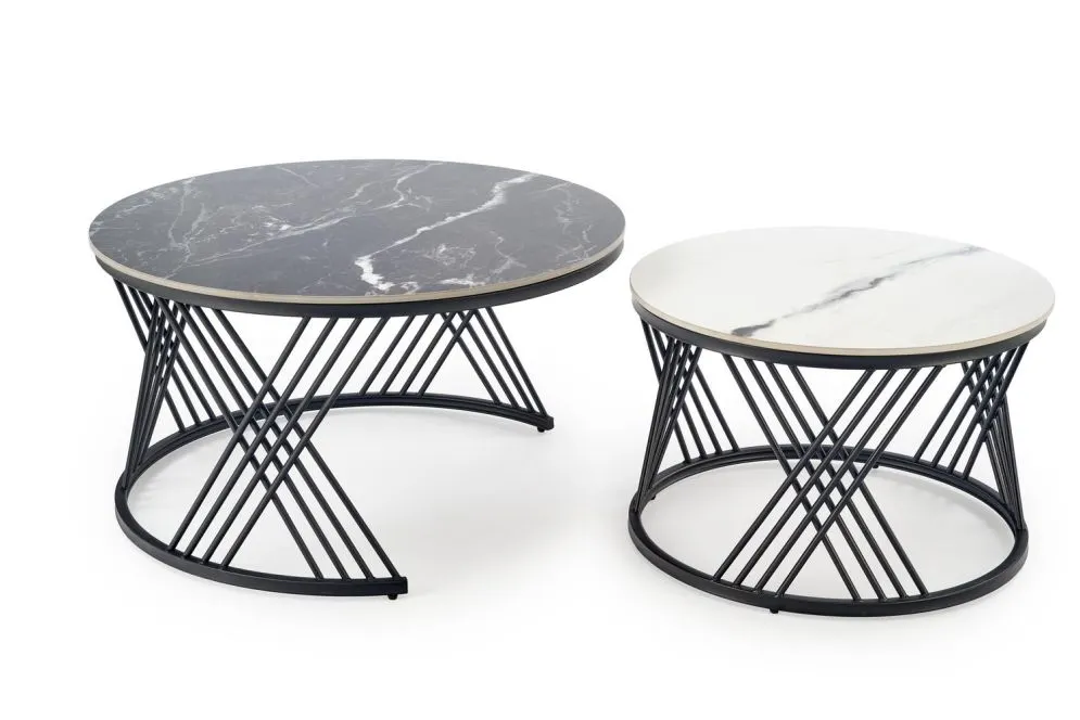 Zestaw 2 stolików kawowych FLAMINGO czarny marmur/biały marmur do salonu I sklep meblowy MIRAT. styl LOFT