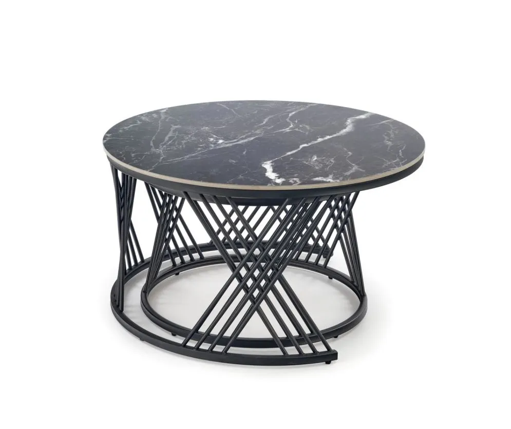 Zestaw 2 stolików kawowych FLAMINGO czarny marmur/biały marmur do salonu I sklep meblowy MIRAT. styl LOFT
