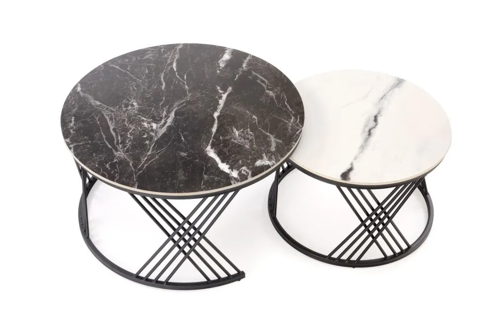 Zestaw 2 stolików kawowych FLAMINGO czarny marmur/biały marmur do salonu I sklep meblowy MIRAT. styl LOFT