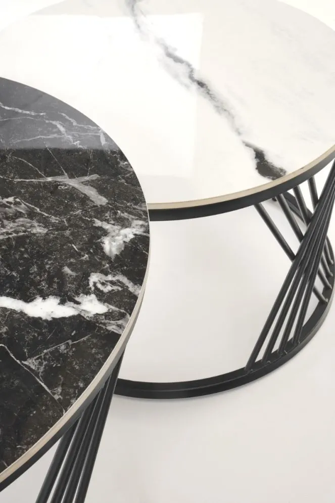 Zestaw 2 stolików kawowych FLAMINGO czarny marmur/biały marmur do salonu I sklep meblowy MIRAT. styl LOFT
