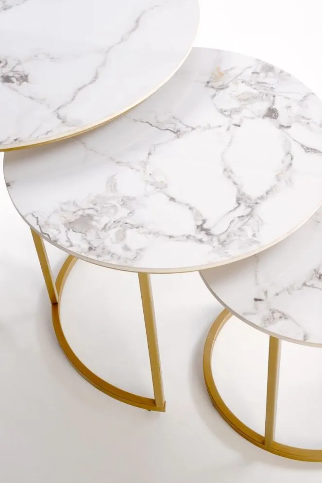 Zestaw 3 ław GILDA biały marmur/złoty glamour I sklep meblowy MIRAT. styl GLAMOUR
