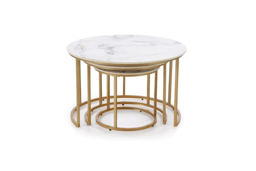 Zestaw 3 ław GILDA biały marmur/złoty glamour I sklep meblowy MIRAT. styl GLAMOUR