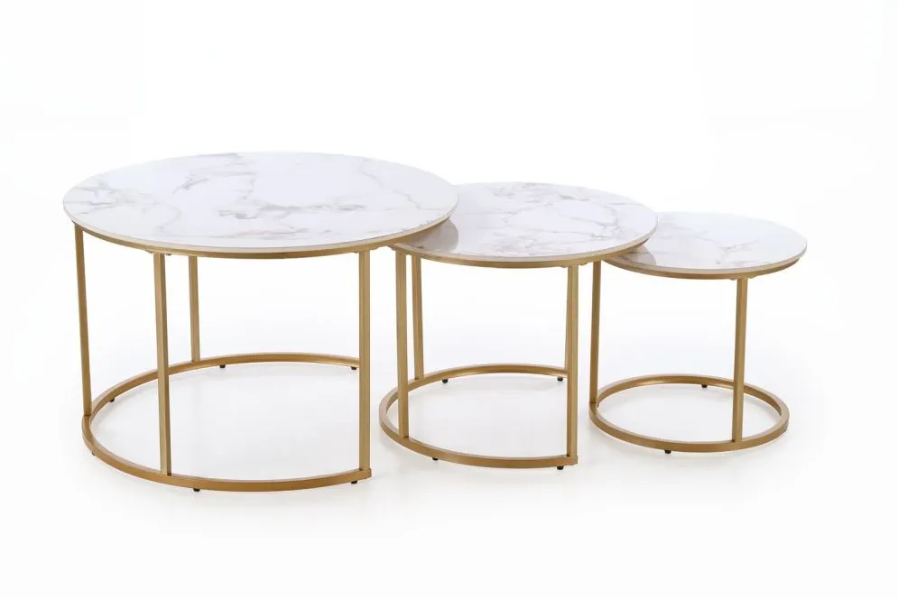 Zestaw 3 ław GILDA biały marmur/złoty glamour I sklep meblowy MIRAT. styl GLAMOUR