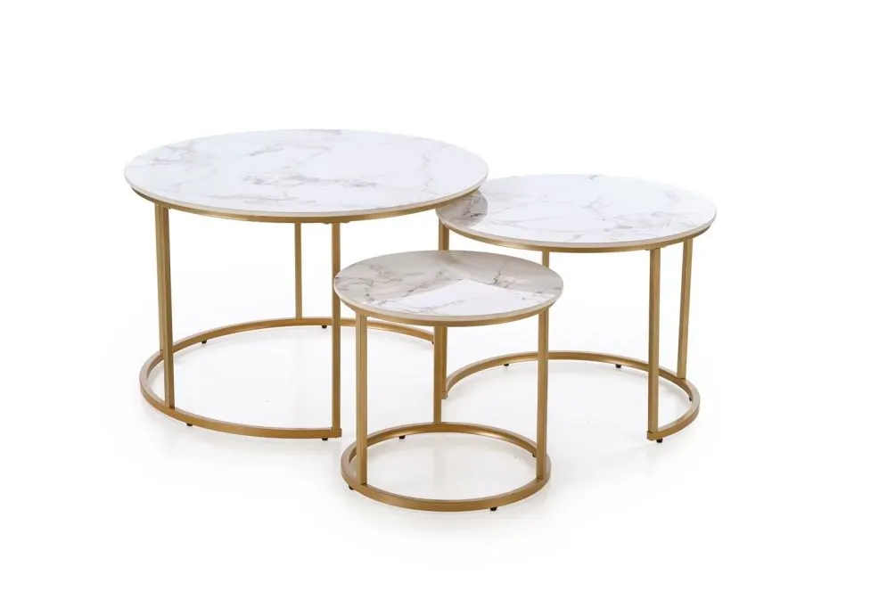 Zestaw 3 ław GILDA biały marmur/złoty glamour I sklep meblowy MIRAT. styl GLAMOUR