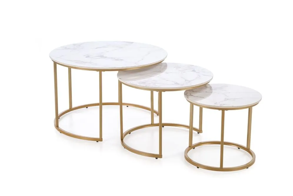 Zestaw 3 ław GILDA biały marmur/złoty glamour I sklep meblowy MIRAT. styl GLAMOUR