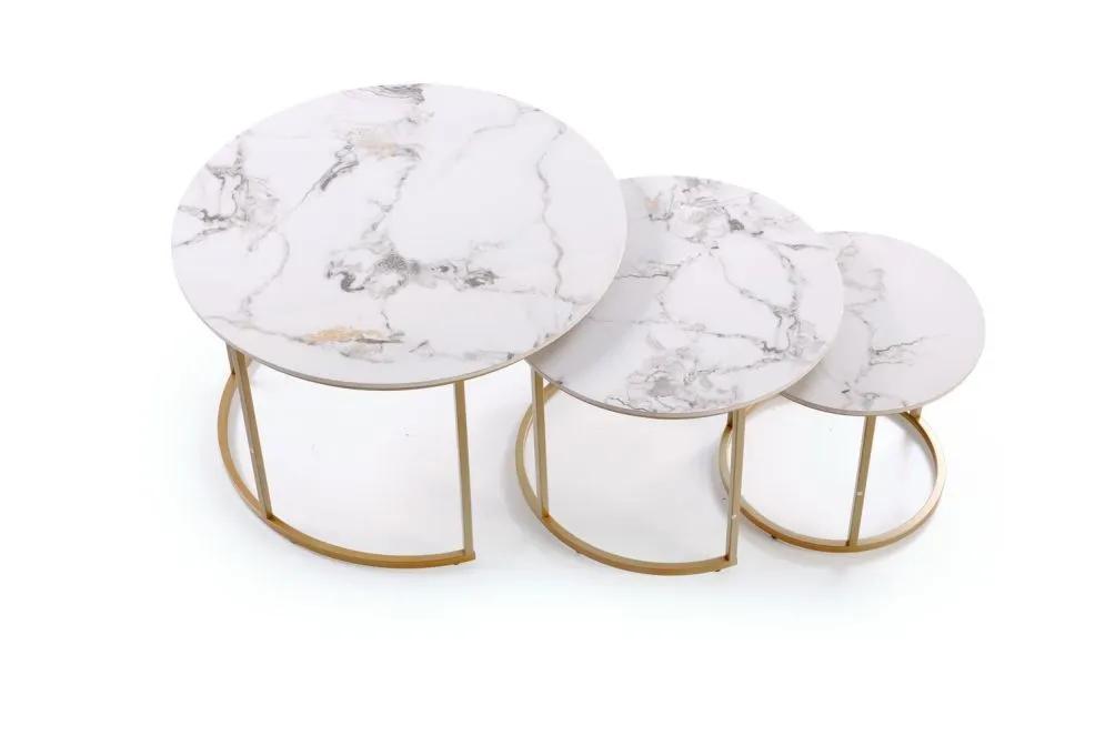 Zestaw 3 ław GILDA biały marmur/złoty glamour I sklep meblowy MIRAT. styl GLAMOUR