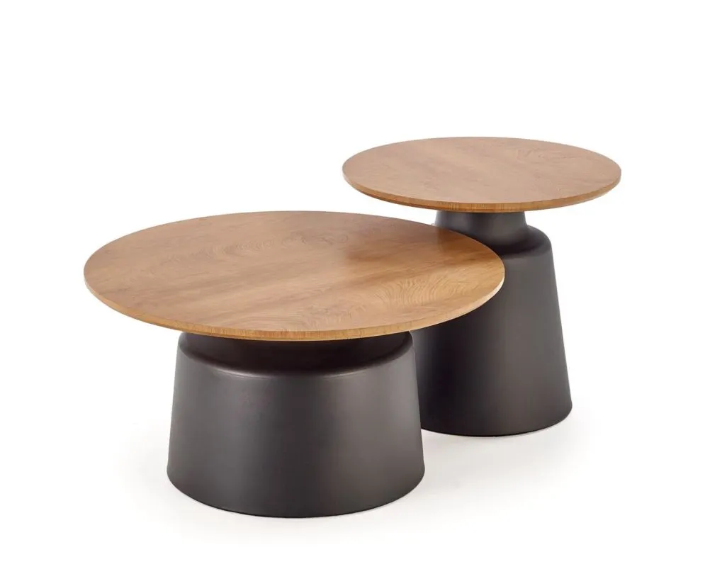 Zestaw 2 stolików kawowych MALOMI dąb naturalny/czarny loftowe I sklep meblowy MIRAT. styl LOFT