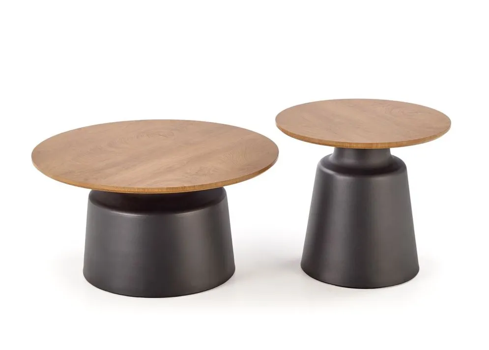 Zestaw 2 stolików kawowych MALOMI dąb naturalny/czarny loftowe I sklep meblowy MIRAT. styl LOFT
