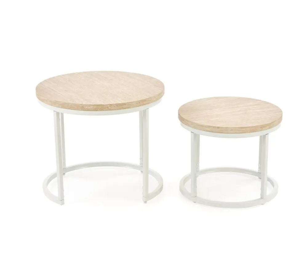 Zestaw 2 stolików kawowych OREO trawertyn/biały okrągłych I sklep meblowy MIRAT.