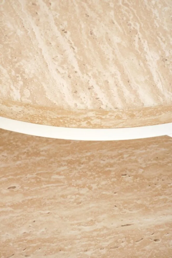 Zestaw 2 stolików kawowych OREO trawertyn/biały okrągłych I sklep meblowy MIRAT.