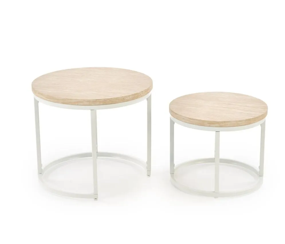 Zestaw 2 stolików kawowych OREO trawertyn/biały okrągłych I sklep meblowy MIRAT.
