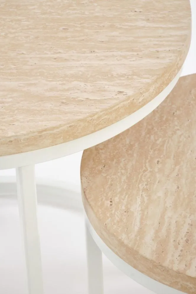 Zestaw 2 stolików kawowych OREO trawertyn/biały okrągłych I sklep meblowy MIRAT.