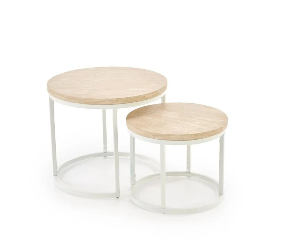 Zestaw 2 stolików kawowych OREO trawertyn/biały okrągłych I sklep meblowy MIRAT.