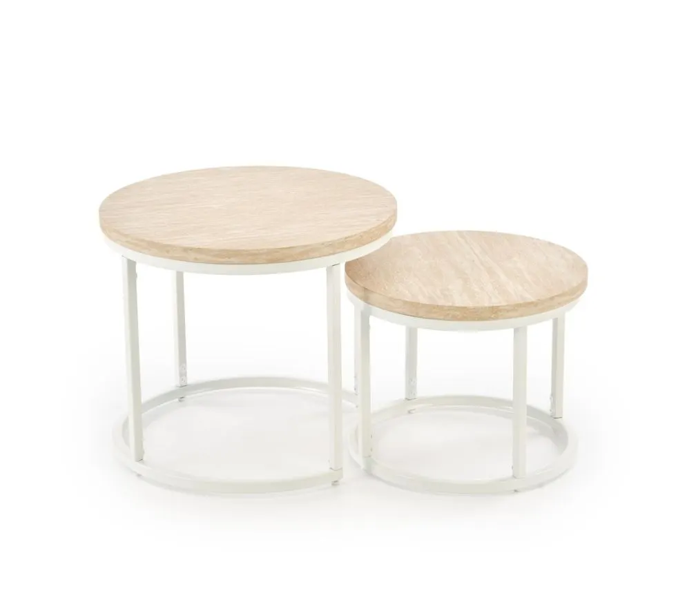 Zestaw 2 stolików kawowych OREO trawertyn/biały okrągłych I sklep meblowy MIRAT.