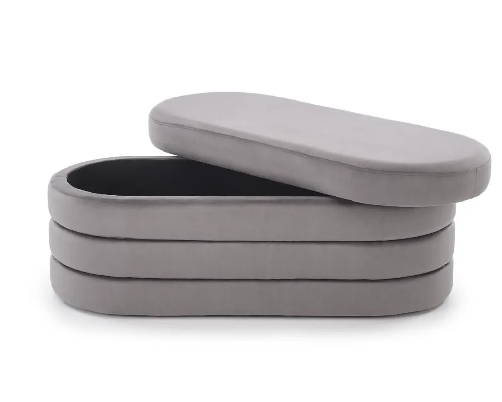 Ławka tapicerowana CALPI szara z pojemnikiem welurowa I sklep meblowy MIRAT.