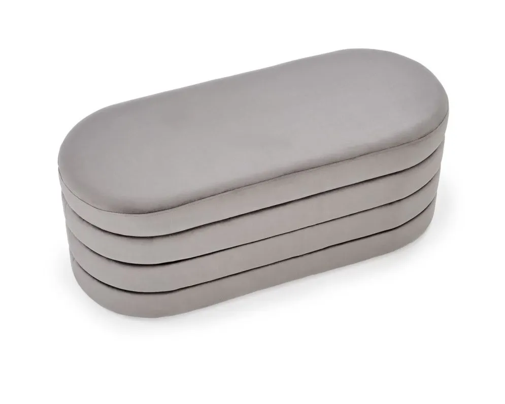 Ławka tapicerowana CALPI szara z pojemnikiem welurowa I sklep meblowy MIRAT.