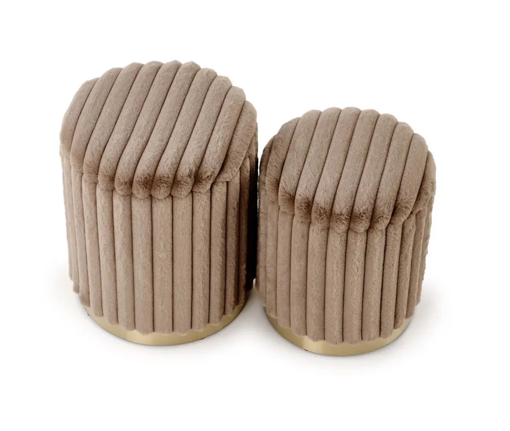 Zestaw puf FIDO cappuccino/złote ze schowkiem okrągłych I sklep meblowy MIRAT. styl GLAMOUR