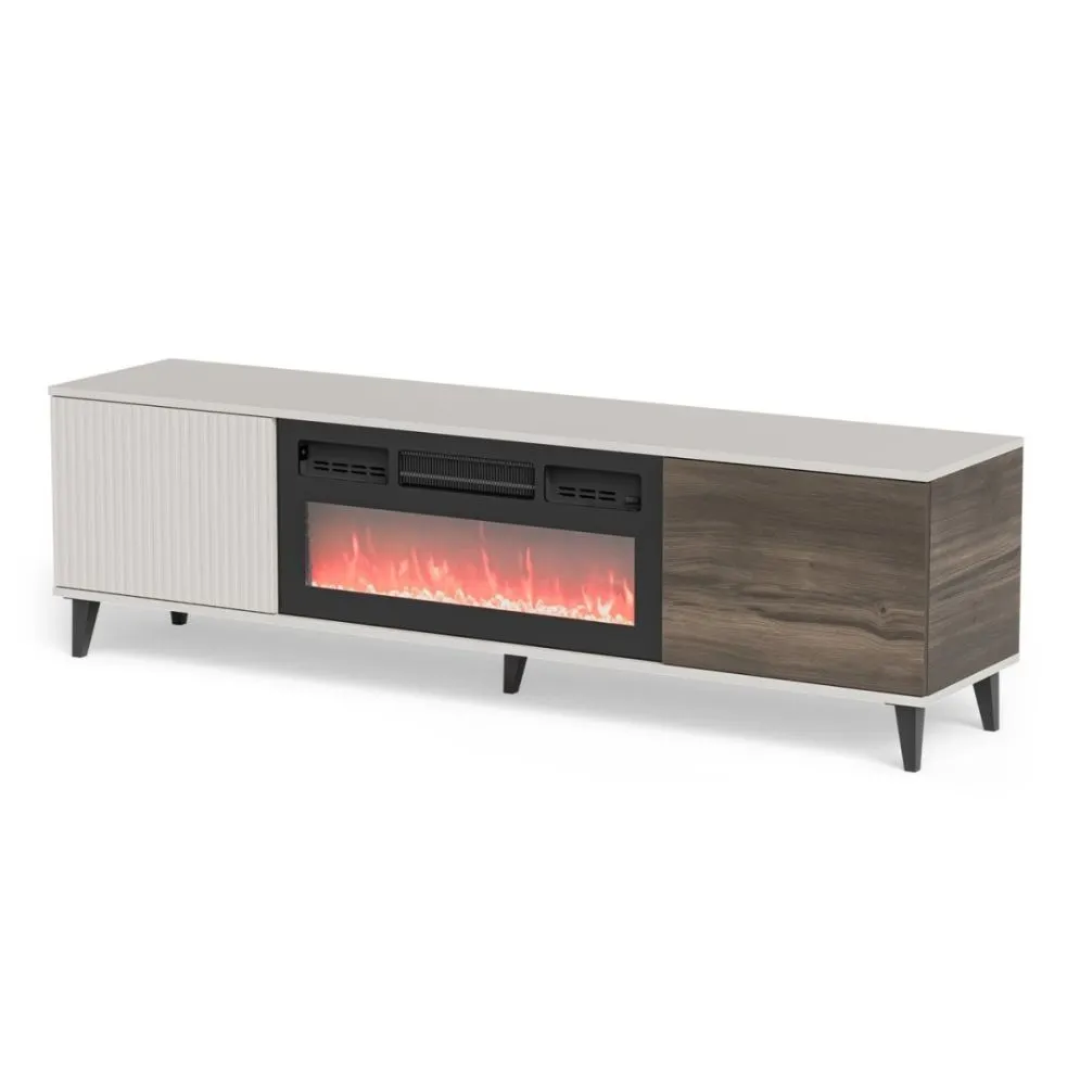 Szafka RTV RANDOM 2 180cm orzech/kaszmirowa z kominkiem elektrycznym I sklep meblowy MIRAT. styl RYFLOWANY kolekcja RANDOM