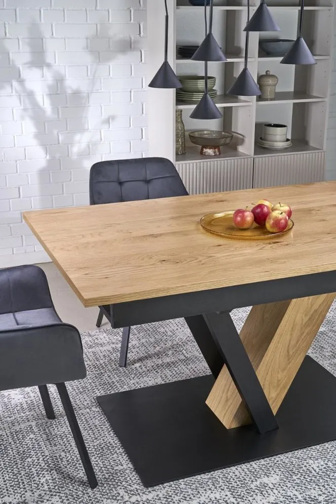 Prostokątny stół rozkładany FANIS 160(220)x90 dąb naturalny/czarny I sklep meblowy MIRAT. styl LOFT