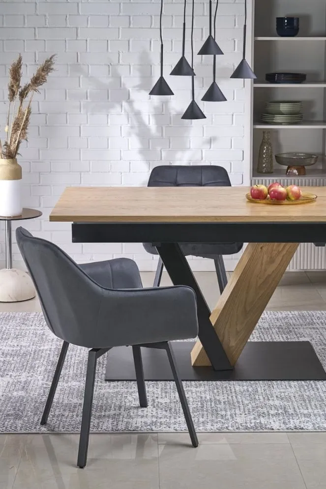 Prostokątny stół rozkładany FANIS 160(220)x90 dąb naturalny/czarny I sklep meblowy MIRAT. styl LOFT