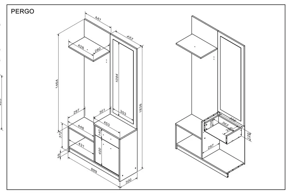 Pojemna garderoba do przedpokoju PERGO dąb artisan z lustrem I sklep meblowy MIRAT.